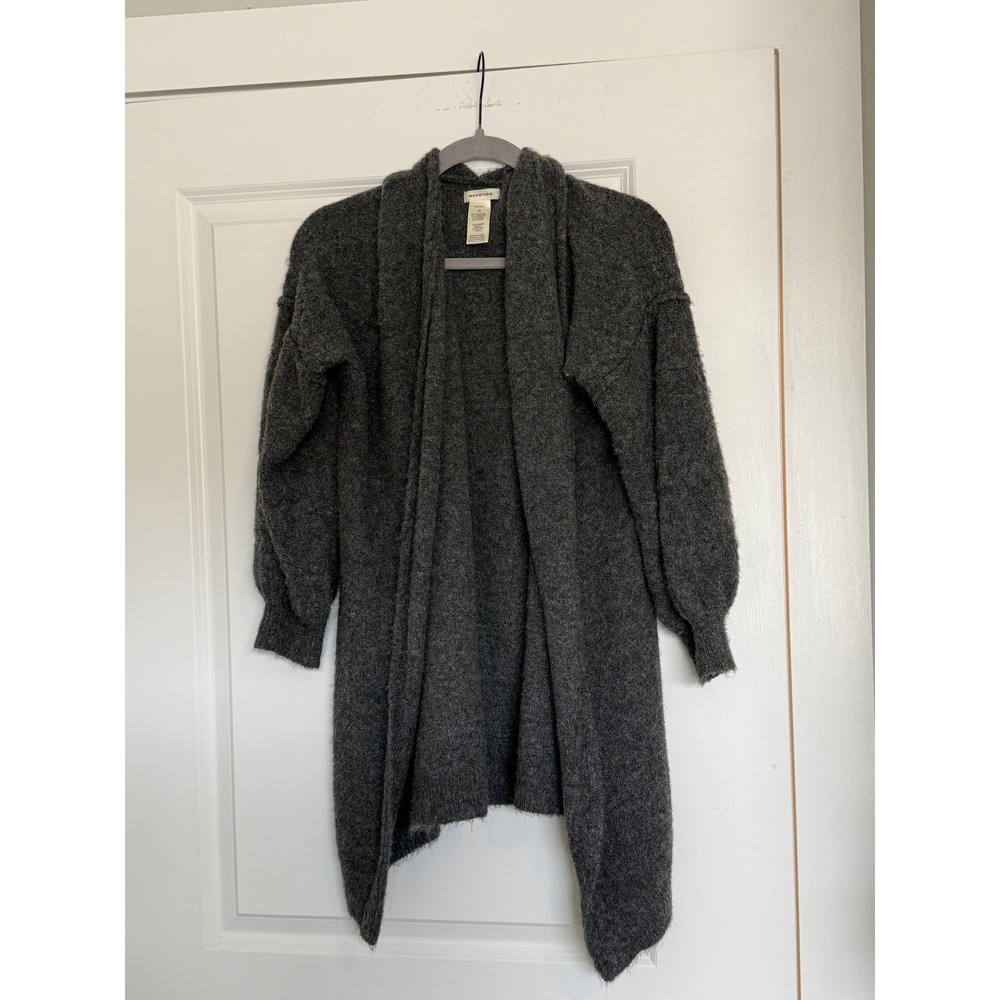 Max Studio Gray Open Front Balloon Sleeve Cardigan Sweater Size M 1708321